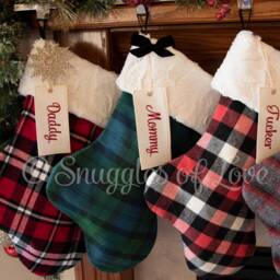Personalized Plaid Christmas Stocking Handmade Flannel Fur Stocking With Embroidered Name Tag - thumbnail 3
