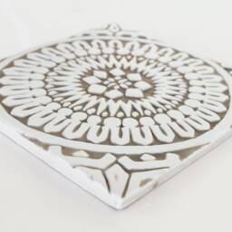 10 Decorative Ceramic Tiles Rustic White&beige Mandala Wall Art, - 20cm/7.9 - thumbnail 2