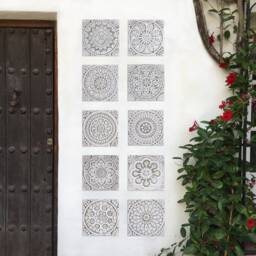10 Decorative Ceramic Tiles Rustic White&beige Mandala Wall Art, - 20cm/7.9 - thumbnail 1