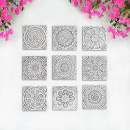 10 Decorative Ceramic Tiles Rustic White&beige Mandala Wall Art, - 20cm/7.9 - thumbnail 4