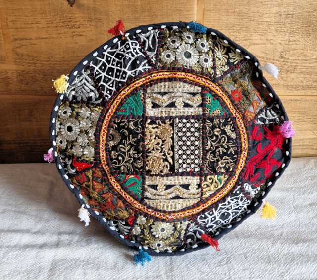 Ethnic Pouf Cover. Patchwork Foot Stool. Indian Home Deco - image 1