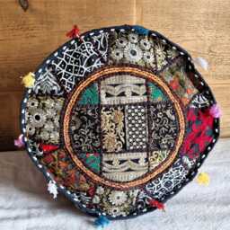 Ethnic Pouf Cover. Patchwork Foot Stool. Indian Home Deco - thumbnail 2
