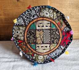 Ethnic Pouf Cover. Patchwork Foot Stool. Indian Home Deco