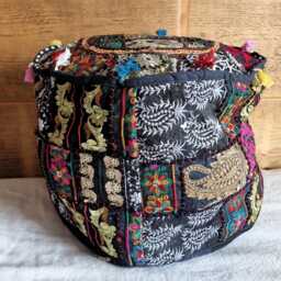 Ethnic Pouf Cover. Patchwork Foot Stool. Indian Home Deco - thumbnail 3
