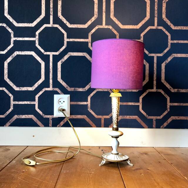 Table Lamp With An Authentic Italian Antique Metal Base in Gold & Cream, A Beautiful Lilac Shade. 44cm High - image 1