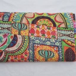 Kantha Quilt Gudri, Handmade Ethnic Stitch Decorative Gudri Print King Size , Indian Bohemian Bedspread - thumbnail 2