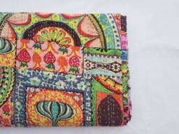 Kantha Quilt Gudri, Handmade Ethnic Stitch Decorative Gudri Print King Size , Indian Bohemian Bedspread
