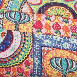 Kantha Quilt Gudri, Handmade Ethnic Stitch Decorative Gudri Print King Size , Indian Bohemian Bedspread - thumbnail 3