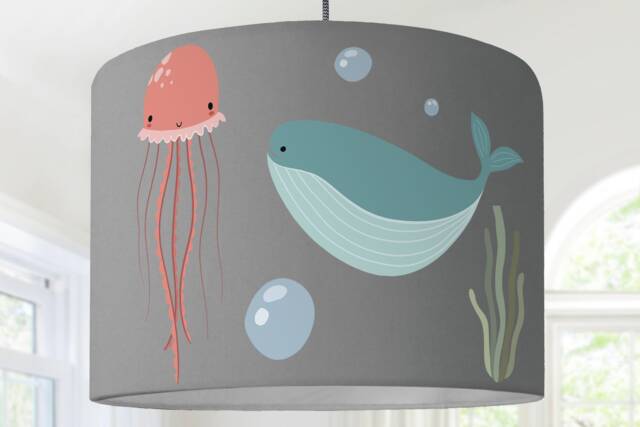 Lampshade Nursery Fish Sea Whale Ocean Gray - image 1