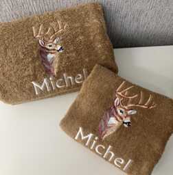 Personalised Embroidered Towels, Scottish Stag Design, 500 Gms All Sizes, Any Name
