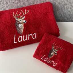 Personalised Embroidered Towels, Scottish Stag Design, 500 Gms All Sizes, Any Name - thumbnail 4