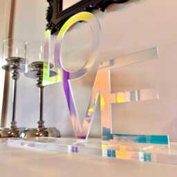 Holographic Love Sculpture Iridescent Acrylic Pop Art Decor - thumbnail 3