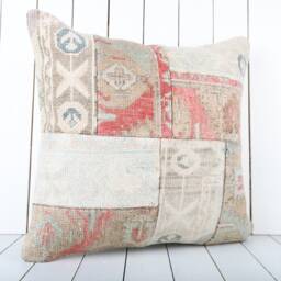 Turkish Kilim Pillow Cover 24x24 Inch, Vintage Anatolian Home Decor - thumbnail 2