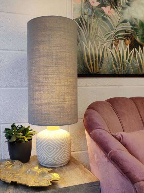 Extra Tall Drum Lampshade in Dove Grey Linen, 50cm Height - image 1