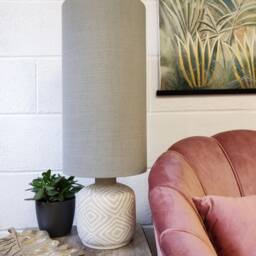 Extra Tall Drum Lampshade in Dove Grey Linen, 50cm Height - thumbnail 3