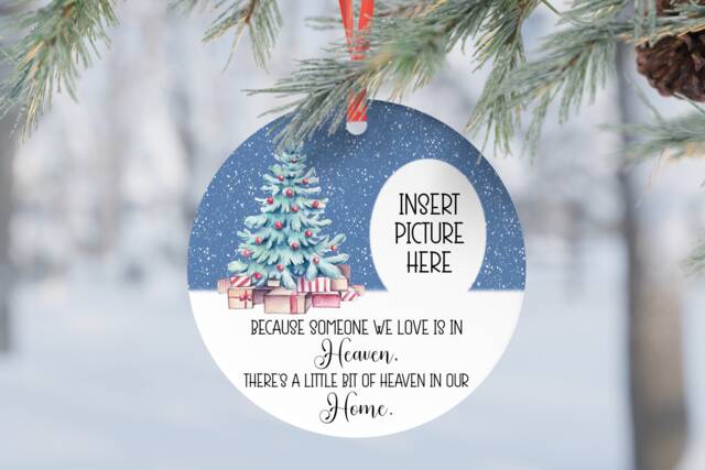 Memory in Heaven Christmas Personalised Photo Dad Mum Son Daughter Dog Gift Present Keepsake Novelty Bauble Tree Xmas - image 1