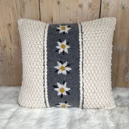 Handmade Alpaca Pillow Cover Edelweiss Embroidery, Alpine Decor - 20x20 - thumbnail 3