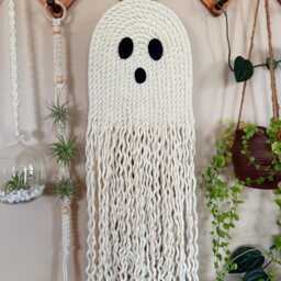 Macrame Ghost Wall Hanging - Halloween Art Trendy Decor Spooky Vibes Boho Season - thumbnail 2