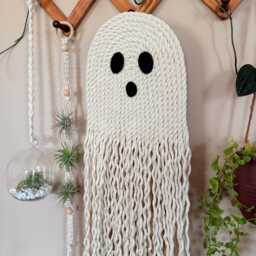 Macrame Ghost Wall Hanging - Halloween Art Trendy Decor Spooky Vibes Boho Season - thumbnail 3