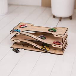 Toy Car Ramp, Parking Garage, Wooden Race Track, Match Box Display, Slide, Storage Shelf - thumbnail 1