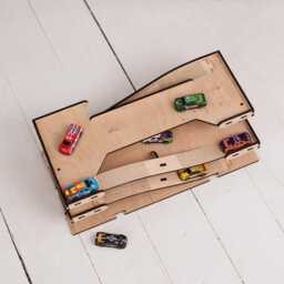 Toy Car Ramp, Parking Garage, Wooden Race Track, Match Box Display, Slide, Storage Shelf - thumbnail 3