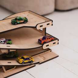 Toy Car Ramp, Parking Garage, Wooden Race Track, Match Box Display, Slide, Storage Shelf - thumbnail 4