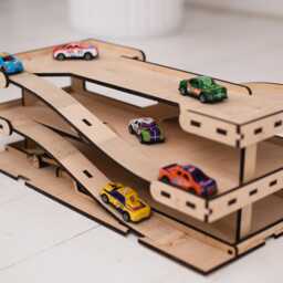Toy Car Ramp, Parking Garage, Wooden Race Track, Match Box Display, Slide, Storage Shelf - thumbnail 2