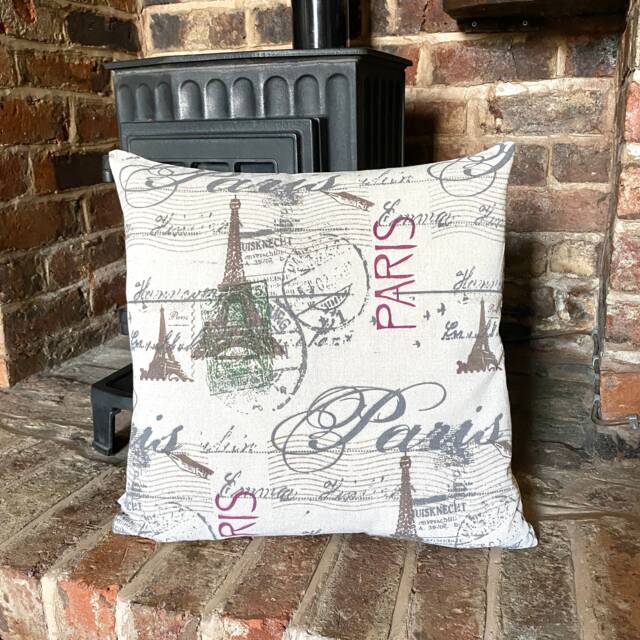 18.handmade Shabby Eiffel Tower Natural Linen Cotton Cushion Cover, Size 20x20