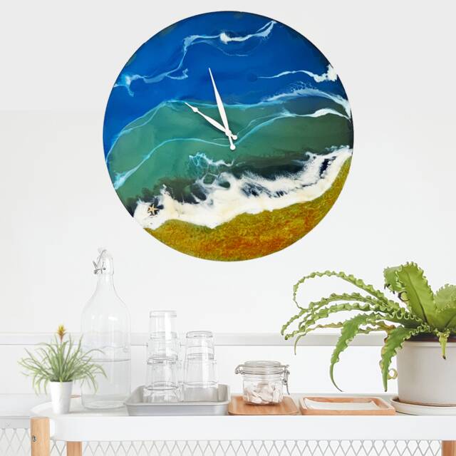 Resin Ocean Wood Wall Clock Custom Beach Decor Oversized Clock - 40/60cm - image 1