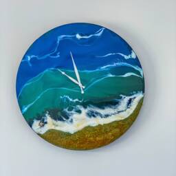 Resin Ocean Wood Wall Clock Custom Beach Decor Oversized Clock - 40/60cm - thumbnail 3