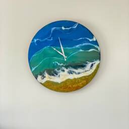 Resin Ocean Wood Wall Clock Custom Beach Decor Oversized Clock - 40/60cm - thumbnail 4