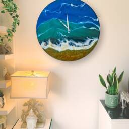 Resin Ocean Wood Wall Clock Custom Beach Decor Oversized Clock - 40/60cm - thumbnail 2