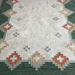 Handmade Swedish Kilim Rug Custom Scandinavian Green Wool Rug, Boho Minimalist Decor Bedroom Carpet - thumbnail 2