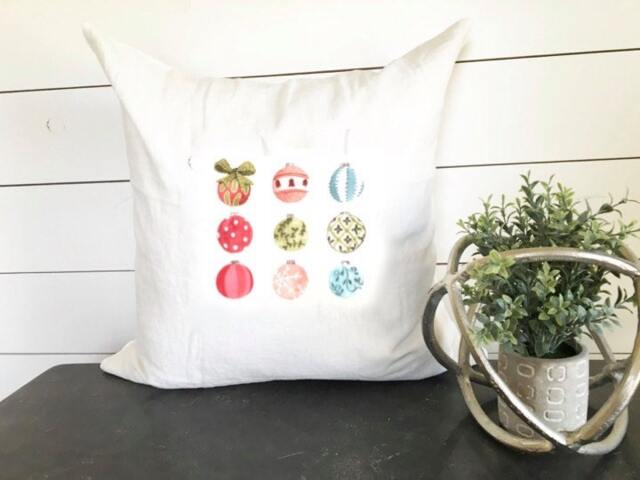 Christmas Ornament Collection Pillow Cover 18 X ///Holiday Throw Accent Gift