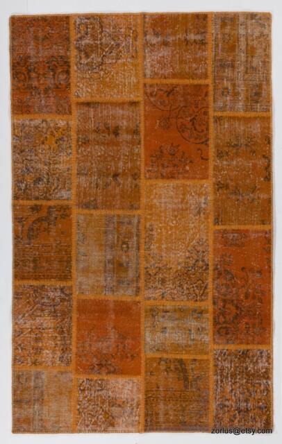 5' X 8' Orange Handmade Turkish Patchwork Rug - image 1