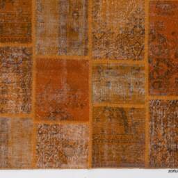 5' X 8' Orange Handmade Turkish Patchwork Rug - thumbnail 3