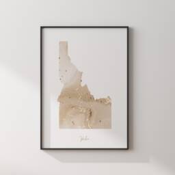 Idaho Map Beige & Gold Wall Art Print - Us State Usa United States Of America - thumbnail 3