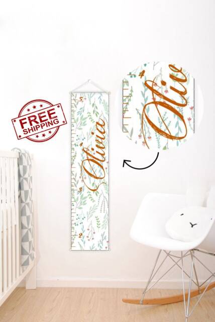 Growth Chart Ruler - Personalized Girl's Growth Chart Nursery Canvas Name Baby Girl - image 1