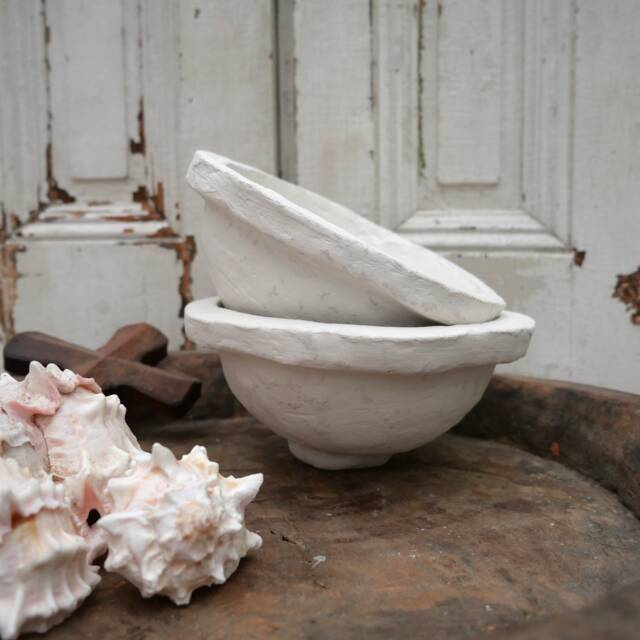 Small Plasterd Paper Mach?? Bowl, Boho, Farmhouse, Rustic, Rural, Gift, Handmade, Ibiza Styl - image 1