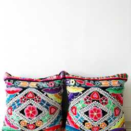 2 Throw Pillow Cushion Covers Made From Handmade Peruvian Upcycled Embroidered Pollera Fabric - Qr1 - thumbnail 2