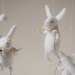 White Bunny Mobile, Nursery Baby Crib Light Grey Mobile - thumbnail 2