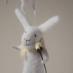 White Bunny Mobile, Nursery Baby Crib Light Grey Mobile - thumbnail 4