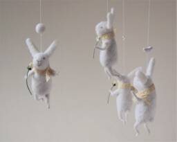 White Bunny Mobile, Nursery Baby Crib Light Grey Mobile - thumbnail 1