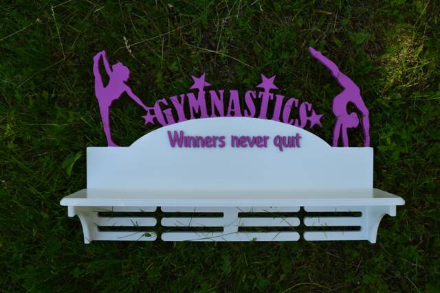 Gymnastics Trophy Shelf & Medal Holder Custom Case For Kids Gift Sport Gymnastics Wood Wall Rack - image 1