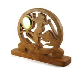 Handmade Cherry Wood Ski Scene Clock Desk Or Shelf Decor - thumbnail 2