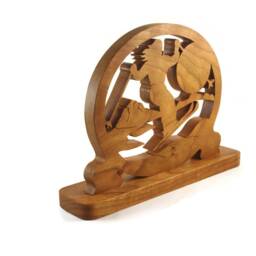Handmade Cherry Wood Ski Scene Clock Desk Or Shelf Decor - thumbnail 3