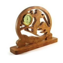 Handmade Cherry Wood Ski Scene Clock Desk Or Shelf Decor - thumbnail 4