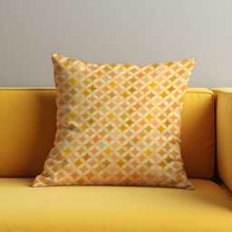 Geometric Cushion Cover, Yellow Peach Retro Mid Century Pillowcase, Modern Pattern Decorative Throw Case