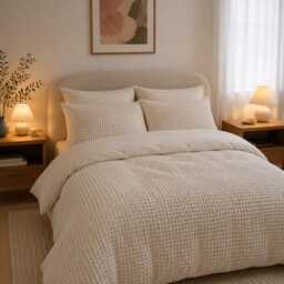 White Waffle 100% Cotton Duvet Cover Set - thumbnail 2