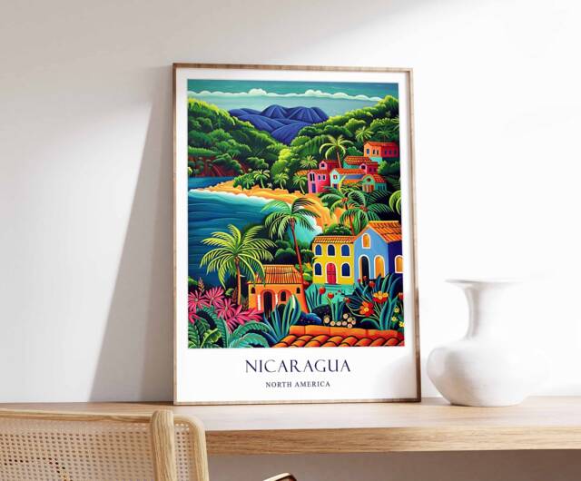 Nicaragua Poster, Tourism Decor, Wall Art, Managua Cityscape Central America Art Prints, Travel Poster - image 1